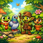 Frog, pigeon, goblin, plant