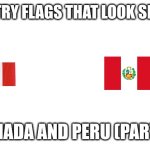 Flags that look similar | Country flags that look similar; Canada and Peru (Part 4) | image tagged in white background | made w/ Imgflip meme maker