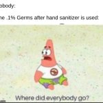 alone patrick | Nobody:
 
The .1% Germs after hand sanitizer is used: | image tagged in alone patrick | made w/ Imgflip meme maker