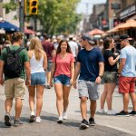 People in shorts and t shirt on the street