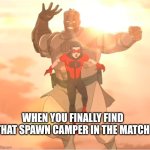 Conquest jumps Oliver | When you finally find that spawn camper in the match | image tagged in conquest jumps oliver | made w/ Imgflip meme maker
