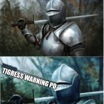 I'm not hating on Kai | General Kai; Tigress warning Po | image tagged in knight with arrow in helmet | made w/ Imgflip meme maker