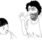 Happy Merchant scaring a baby