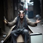 Drunken homeless horned demon old man