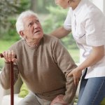 Old man being helped by lady