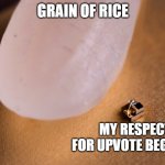 Please don't upvote beg | grain of rice; my respect for upvote beggers | image tagged in grain of rice | made w/ Imgflip meme maker
