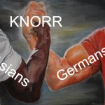 Knorr | KNORR; Germans; Asians | image tagged in memes,epic handshake,asians,asian,german,germany | made w/ Imgflip meme maker