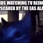 Boy better get behind the bedsheets NOW | Kids watching TV being jumpscared by the EAS alarm: | image tagged in gifs,tv,kids,emergency alert system | made w/ Imgflip video-to-gif maker
