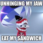*Nom* | Me unhinging my jaw to; eat my sandwich | image tagged in bubble nom,food,fast food,sandwich | made w/ Imgflip meme maker