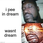pee dream | i pee in dream; wasnt dream | image tagged in memes,sleeping shaq | made w/ Imgflip meme maker