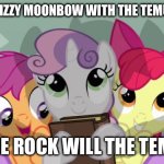 The Cutie Mark Crusaders criticising right on Disney | Moana is Izzy Moonbow with the Temu clothes; And the Rock will the Temu wig | image tagged in cutie mark crusaders beneath twilight in my little pony | made w/ Imgflip meme maker