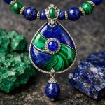The combination of malachite and lapis lazuli merges vibrant gre