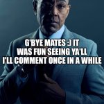 bye :( | I'm leaving chat; g'bye mates :) it was fun seeing ya'll I'll comment once in a while; too much innapropraite stuff gng | image tagged in we are not the same | made w/ Imgflip meme maker