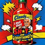 bottle of hot sauce with a label that states "Claude... I put th