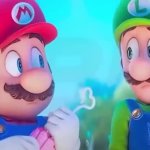 Mario and Luigi looking each other nervous GIF Template