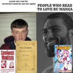 To Love Ru is a masterpiece (despite its flaws) | people who read to love ru manga; people who read the communist manifesto and das kapital | image tagged in average fan vs average enjoyer,to love ru,anime,manga,marxism,communism | made w/ Imgflip meme maker