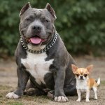 small chihuahua next to a pit bull