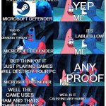 microsoft defender belike | this is the program you tried to run correct; yep; microsoft defender; me; its labled low; this is an obvious threat; microsoft defender; me; but think of it just playing games will destroy your pc; any proof; me; microsoft defneder; well the game uses ram and thats threatenting; well is it causeing any harm? defender; me | image tagged in patrick star's wallet | made w/ Imgflip meme maker