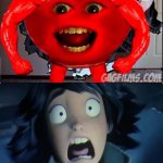 Kool Aid Killer scares Mabel Tanaka | image tagged in kool aid killer scares who meme template,deviantart,disney,pixar,deviantart week | made w/ Imgflip meme maker