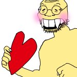 Asian wojak blushing while holding heart