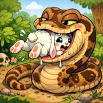 A boa constrictor eating a cute bunny