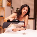 Woman drinking wine alone