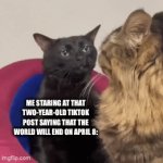 One of my most popular memes to be revived. *laughs in relatable* | Me staring at that two-year-old TikTok post saying that the world will end on April 8: | image tagged in gifs,funny,memes,tiktok sucks,relatable,oh wow are you actually reading these tags | made w/ Imgflip video-to-gif maker