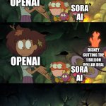 Sprig Getting Carried Away By An Ant | OpenAI; Sora Ai; Disney Cutting the 1 billion dollar deal; OpenAI; Sora AI | image tagged in sprig getting carried away by an ant | made w/ Imgflip meme maker