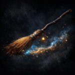 Magic broom, dark background