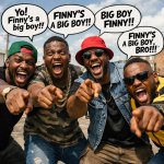 cool african men screaming about finny being a big boy