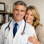 Doctor with his wife behind