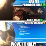 cat programmer | Ran the playbook once ✅; Ran it again ✅ 
Nothing changed 😌; Wow, I finally understand Ansible | image tagged in cat programmer | made w/ Imgflip meme maker