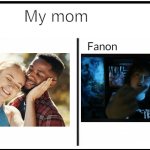 She's not who he thinks this garbage thinks she is. | My mom | image tagged in canon vs fanon characters | made w/ Imgflip meme maker