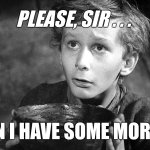 Please Sir May I have Some More | Please, Sir . . . Can I have some more? | image tagged in please sir may i have some more | made w/ Imgflip meme maker