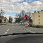 Waiting for train crossing and construction