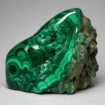 A 10 kg (approximately 22 lbs) polished malachite freeform is co