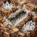 Petrified wood and clear quartz go together
