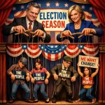 Puppeteers: “Politicians” Puppets on strings: “The People” Stage