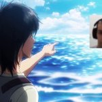 eren pointe le golem | image tagged in eren point at sea | made w/ Imgflip meme maker
