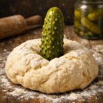 dill pickle stuck into dough template
