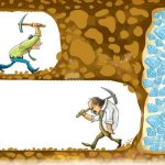 Miner walking away from diamonds