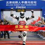 A humanoid robot that won a half-marathon race for robots in Bei
