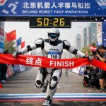 A humanoid robot that won a half-marathon race for robots in Bei