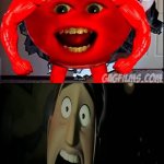 Kool Aid Killer scares Mayor Jerry | image tagged in kool aid killer scares who meme template,deviantart,disney,pixar,hoppers,deviantart week | made w/ Imgflip meme maker