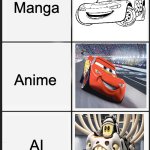 AI and it's "masterpieces" | Manga; Anime; AI | image tagged in memes,funny,cars,ai art | made w/ Imgflip meme maker