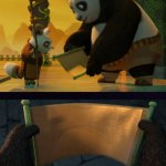 Po showing the Dragon Scroll to Shifu