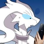reshiram holding phone in concern