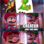 This is how Nintendo rejected Barefoot Yoshi Variant | Creator; Love this one! Nintendo | image tagged in bowser's art meme,yoshi,super mario,original meme,movie | made w/ Imgflip meme maker