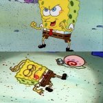 Spongebob fighting and passes out
