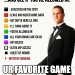 idk | ur favorite game | image tagged in and see if you're allowed in,memes,idk | made w/ Imgflip meme maker